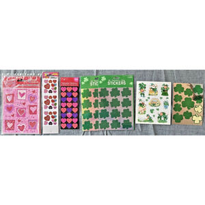 Valentine's Day & St. Patrick's Day Sticker Sheets Lot of 7 Some Used #31